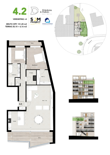 Residentie Belgiek - appartement op de 4de verdieping met 2 slaapkamers - foto 2