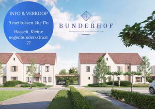 INFO &amp; VERKOOP / 9 MEI tussen 14u - 17u / ter plaatse Hasselt, Kleine negenbundersstraat 27 <br /><br />WONING 9: Moderne open bebouwing, met een woonopp. van 148,15 m² + carport is gelegen op een perceel van 8a34ca, met een straatbreedte van 16,75m en een diepte van 50m. Rustig gelegen in een groene omgeving, vlakbij het stadscentrum van Hasselt en E-313. <br /><br />INDELING: GELIJKVLOERS: Via de inkomhal met gastentoilet en ruimte voor vestiaire krijgt u toegang tot het bureel en de ruime, lichtrijke woonkamer met aansluitend een open keuken via waar de inpandige garage bereikt kan worden, Carport; EERSTE VERDIEP: nachthal met toegang tot de drie ruime slaapkamers, ruime badkamer; TWEEDE VERDIEP: Prachtige open polyvalente ruime van ong. 67m² (vrij in te richten als extra slaapkamer, studio, speelkamer, bureel, ...)<br /><br />WOONERF "BUNDERHOF" TE KURINGEN, dat is stijlvol en rustig wonen in een groene omgeving, vlakbij het stadscentrum van Hasselt en E-313. Dit unieke woonproject bestaat uit 9 klassevolle, duurzame woningen en is gelegen in een rustige, doodlopende straat, grenzend aan natuurgebied. <br />De kleinschaligheid van het project versterkt de exclusieve uitstraling en zorgt voor een intieme, geborgen sfeer. Elke woning werd doordacht ingetekend met oog voor privacy, lichtinval en ruimte. Voor- en achtertuinen vloeien harmonieus in elkaar over en de grote raampartijen verbinden het interieur met het omliggende groen. <br /><br />Dit kleinschalig project bestaat uit 6 half-open bebouwingen met grondoppervlaktes van elk ong. 6a25ca en 3 open bebouwingen met een grondoppervlakte van elk ong. 8a37ca. Bewoonbare oppervlaktes van 125 m² tot 170 m². Prijzen vanaf € 399.900,- (Volledig afgewerkt - exclusief kosten). <br /><br />Meer info: Contacteer Danny op 0471/10.00.69 of 011/22.19.17 of via ww.limburgsvastgoed.be