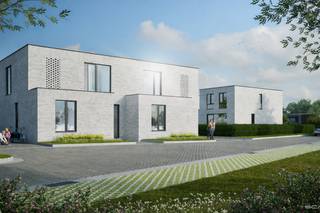 Nieuwbouwwoning HOB met 4 tot 5  slaapkamers ! <br /><br />Indeling : inkomhal , apart toilet ,  bureau of slaapkamer , keuken , ruime berging , woonkamer .<br />Verdiep : 4 slaapkamers waarvan 1 met dressing  , badkamer  . <br /><br />Oprit voorzien naast de woning . <br /><br />Woning voorzien van vloerverwarming met warmtepomp , ventilatiesysteem , zonnepanelen , regenwaterrecuperatie . <br /><br />Plannen en lastenboek te downloaden op onze website . <br /><br /> 