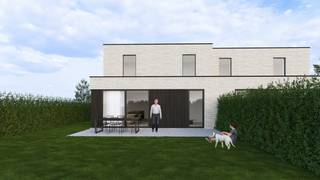 <p><span>indeling van woning</span></p>
<h3><span>gelijkvloers</span></h3>
<span>De woonkamer, eetplaats en keuken vormen één open geheel, waarbij de eetruimte rechtsreeks aansluit op het terras en de tuin. Daarnaast beschikt de gelijkvloerse verdieping over een inpandige garage, wat zorgt voor extra comfort en opbergruimte.</span>
<h3><span>eerste verdieping</span></h3>
<p>— 3 ruime slaapkamers </p>
<p>— badkamer met ligbad en inloopdouche</p>
— een apart toilet
<h3><span>duurzaamheid en energie</span></h3>
Bij het ontwerp stonden energie-efficiëntie en wooncomfort centraal.<br />De woning is uitgerust met:<br />— zonnepanelen<br />— balansventilatie met warmterecuperatie
<h3><span>afwerking en prijs</span></h3>
- Voor dit lot is de funderingsplaat reeds voorzien en is er een woningontwerp ter beschikking. Dit betekent: sneller starten met bouwen én minder voorbereidingskosten.<br />- De vermelde prijs betreft de volledig afgewerkte woning (zonder aanleg tuin en terras) exclusief btw en verkoopkosten.