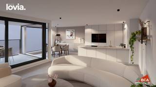 <strong>Appartement 1.1 | LOVIA, hartje Aalter | 6% btw mogelijk! <br /><br />Info &amp; Verkoop: Sara - BCA | 0472 860 205 | sara@bcabouwtbeter.be </strong><br /><br />Ontdek appartement 1.1 in het stijlvolle nieuwbouwproject LOVIA, op slechts 50 meter van de Markt in Aalter.<br /><br />Met een bruto bewoonbare oppervlakte van 113,64 m² en een zuidgericht terras van 9,8 m², biedt dit appartement alles voor wie op zoek is naar ruimte, licht en hedendaags wooncomfort.<br /><br /><u>Indeling:</u><br />+ Ruime lichtrijke leefruimte met aansluitend terras (uitgevend in de Biesemkerkweg)<br />+ Volwaardige keukenruimte met open indeling<br />+ 2 slaapkamers<br />+ 2 badkamers<br />+ Ruime berging<br />+ Zuidgericht terras van 9,8 m²<br /><br />Dankzij de warmtepomp en zonnepanelen is dit appartement energiezuinig en toekomstgericht.<br />De afwerking is volledig personaliseerbaar volgens de smaak en wensen van de koper – van vloer tot keuken en badkamer.<br />Er is tevens mogelijkheid tot aankoop van een autostaanplaats in een afgesloten garage.<br /><br />💡 6% btw mogelijk - ook voor investeerders<br />✨ LOVIA – wonen met rust, comfort en klasse in het hart van Aalter.<br />🏗️ Koop rechtstreeks van aannemer BCA uit Aalter <br />📞 Contacteer BCA vandaag voor meer informatie, plannen of een vrijblijvend gesprek over uw nieuwe thuis bij LOVIA.<br />📞 Sara Van Belle | 0472 860 205  | sara@bcabouwtbeter.be