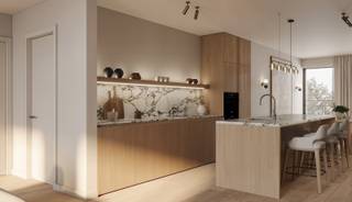 <br />Luxueuze nieuwbouw boetiekresidentie 'Arnold'  in de gegeerde Sint-Andrieswijk gelegen in een rustige autoluwe straat op wandelafstand van het bruisende stadsleven. Het project is een ideale mix van luxe, comfort en functionaliteit en is 100% future proof  (renderingen zijn waarheidsgetrouw qua afwerking en indeling). <br /><br />Indeling van het appartement:<br />Leefruimte: +/- 21m² Parket <br />Keuken: +/- 15;4m² Parket  volledig ingericht en inbegrepen in de prijs zoals op de renders weergegeven.<br />Eetkamer: +/- 11.4m²<br />Terras (zuid) +/- 10m² badend in de zon van 's morgens tot 's avonds<br />Slaapkamer 1: +/- 8m² Parket <br />Slaapkamer 2: +/- 14.8m² Parket <br />Badkamer : +/- 7.1m² inloopdouche en lavabo (volledig ingericht en inbegrepen in de prijs zoals op de renders weergegeven)<br />Bureau: +/- 8.4m² parket<br />Nachthal: +/- 11.4m² Parket <br />Berging: +/- 4 m² <br />Afzonderlijk toilet<br /><br />Staanplaats €35.000<br />Berging €5.000<br />Fietsenberging inbegrepen<br /><br />Vloerverwarming, zonnepanelen, warmtepomp.<br />NICO Home control<br />3 dubbele beglazing<br /><br />In het project zijn er verschillende appartementen beschikbaar, variërend van 1 tot 3 slaapkamers die allen voorzien zijn van een ruim zuid gericht terras en genieten van een zeer hoogwaardige eigentijdse afwerking. 6% BTW mogelijk. Plannen en lastenboek beschikbaar op aanvraag.  Meer info? 03/226.85.00.<br /> 