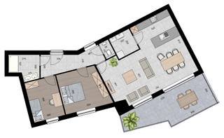 APPARTEMENT 2.4 (Verdieping 2)<br />- Opp. app.: 100 m²<br />- Terras voorzijde: 21 m²<br /><br />INDELING:<br />Gemeenschappelijke inkomhal met lift en trap. Passerel.<br />Inkomhal, ruime woonkamer met open keuken met aangrenzende berging/wasplaats, ruim terras (21 m²), 2 slaapkamers, badkamer en apart toilet.<br /><br />BIJKOMENDE INFO:<br />- Warmtepomp L/W met vloerverwarming- en koeling.<br />- Performant ventilatiesysteem voor een aangenaam binnenklimaat.<br />- Zonnepanelen.<br />- Lift aanwezig.<br />- Topligging vlakbij het centrum.<br />- Afwerking naar eigen smaak volgens lastenboek.<br />- Bij ieder appartement dient een inpandige parking met kelderberging naar keuze te worden aangekocht. De prijs voor een parking met bijhorende berging bedraagt € 22.000,-.<br />- Dit project komt in aanmerking voor de toepassing van het verlaagde BTW-tarief van 6% voor wie aan de wettelijke voorwaarden voldoet. Ook investeerders kunnen van deze aantrekkelijke maatregel genieten.<br /><br />INFORMEER NAAR DE VERKOOPSBROCHURE OP ONS KANTOOR.