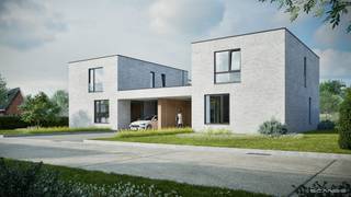Nieuwbouwwoning HOB met 3 slaapkamers ! <br /><br />Indeling : inkomhal , apart toilet , keuken , ruime berging , woonkamer .<br />Verdiep : 3 slaapkamers , badkamer , apart toilet . <br /><br />Inpandige carport . <br /><br />Woning voorzien van vloerverwarming met warmtepomp , ventilatiesysteem , zonnepanelen , regenwaterrecuperatie . <br /><br />Plannen en lastenboek te downloaden op onze website . <br /><br /> 