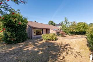 <p><strong>Vrijstaande laagbouwwoning in een villawijk op ruim perceel van 2.448 m²<br /><br /></strong></p>
<p>Gelegen in een <strong>aangename en residentiële villawijk</strong> vinden we deze vrijstaande laagbouwwoning op een bijzonder ruim perceel van <strong>2.448 m²</strong>. Het perceel heeft een breedte van maar liefst 38 meter en is gelegen in een <strong>doodlopende straat</strong>, grenzend aan een prachtig <strong>natuurgebied</strong>.</p>
<p>De woning beschikt over een ruime leefruimte, waarbij de <strong>living opengetrokken is tot in de nok</strong>. Dankzij het <strong>grote raam</strong> geniet deze ruimte van een overvloed aan <strong>natuurlijk licht</strong> en een indrukwekkend gevoel van ruimte. Een heerlijke plek om te ontspannen en volop te genieten van de omgeving.</p>
<p>De keuken sluit mooi aan op de leefruimte en vormt samen met de woonkamer en eetruimte een aangenaam geheel. Vanuit de leefruimte is er een directe verbinding met de <strong>veranda van ca. 14 m²</strong>, waardoor het binnen- en buitenleven mooi in elkaar overvloeien.</p>
<p>De gelijkvloerse woning omvat verder <strong>drie volwaardige slaapkamers</strong>, een ruime badkamer met ligbad, dubbele wastafel en toilet, en een afzonderlijk toilet. De praktische indeling zorgt voor een aangenaam wooncomfort en een vlotte circulatie doorheen de woning. De <strong>airco's </strong><span>in de leefruimte en de slaapkamer zorgen tijdens de zomermaanden voor een aangename verkoeling van de woning.</span></p>
<p>Een extra troef is de <strong>ruime inpandige garage van ca. 26 m²</strong>, met voldoende plaats voor een wagen en bijkomende bergruimte. Vanuit de garage bereikt u tevens de handige <strong>bergzolder</strong>. In de tuin bevindt zich nog een ruim tuinhuis.</p>
<p>Het ruime perceel van <strong>2.448 m²</strong> biedt volop mogelijkheden voor wie houdt van tuin, groen en privacy. De ligging in een <strong>villawijk</strong> zorgt bovendien voor een aangename, residentiële woonomgeving met hoofdzakelijk vrijstaande woningen.</p>
<p><strong>Troeven</strong></p>
<ul>
<li>Gelegen in een <strong>residentiële villawijk</strong></li>
<li>Vrijstaande laagbouwwoning</li>
<li>Ruim perceel van <strong>2.448 m²</strong></li>
<li><strong>3 slaapkamers</strong></li>
<li>Living <strong>open tot in de nok</strong></li>
<li>Veranda van ca. <strong>14 m²</strong></li>
<li>Inpandige garage van ca. <strong>26 m²</strong></li>
<li>Veel groen, ruimte en privacy</li>
<li><strong>Airco</strong></li>
</ul>