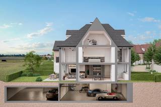 Beautiful new construction villa with perfect orientation in the allotment "Zoute Schorre".Layout:Entrance hall with guest toilet and checkroom...