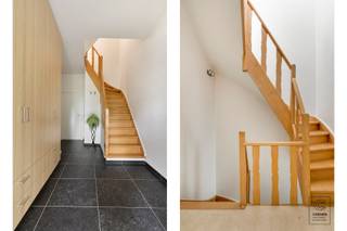 Deze woning verwelkomt u via een riante inkomhal met ingemaakte kasten. Hier bevinden zich een apart gastentoilet, de toegang tot de inpandige...