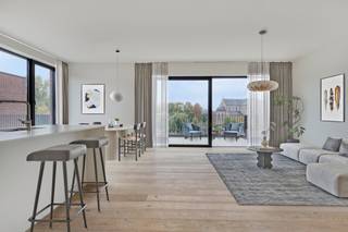 Exclusief penthouse met 3 slaapkamers en riant terras – centrum Merelbeke Bovenaan dit kleinschalige nieuwbouwproject op de historische tramsite...