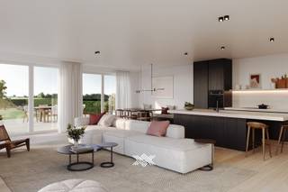 Deze woning van 209 m² is op het gelijkvloers verdiep ingedeeld als volgt: een inkomhal met gastentoilet en plaats voor een vestiairekast, een eet- en leefruimte met open keuken en een directe toegang via een schuifraam naar het terras met aansluitend de tuin, een praktische berging en een inpandige garage. Op de eerste verdieping zijn er 3 slaapkamers, een badkamer met douche, ligbad en dubbele lavabo en een afzonderlijk toilet. De vierde slaapkamer bevindt zich op het tweede verdiep, samen met een zolderruimte. <br /><br />Deze woning maakt deel uit van het project Hof van Leerne. Dit project bestaat uit 11 ruime, comfortabele nieuwbouwwoningen langs de Leernsesteenweg in Bachte-Maria-Leerne. Er is een mix van koppel- en schakelwoningen. De woningen voldoen aan de strenge energetische normen en onderscheiden zich onder meer door hun duurzaam karakter, vrij van fossiele brandstoffen. Daarnaast voorziet men de combinatie van vloerverwarming met individuele warmtepompen (lucht-water), fotovoltaïsche panelen en een sterke akoestische en thermische isolatie. Bovendien worden de woningen uitgerust met een ventilatiesysteem type D met maximale warmterecuperatie en een warmwaterboiler verbonden met de warmtepomp.<br /><br />Benieuwd? guillian@landbergh.be of 09 278 78 79.