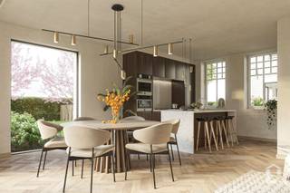 <p><span>Luxe BEN nieuwbouw-woning op prachtig terrein met agrarisch uitzicht</span></p><p><span> </span></p><p><span>Deze woning maakt onderdeel uit van het luxe nieuwbouwproject "Kriekenhof" te Zevergem, De Pinte. Dit project omvat 7 nieuwbouw-woningen, ideaal gelegen aan verschillende grote invalswegen, en toch met een idyllisch landelijk uitzicht. Geniet van de perfecte balans tussen wonen en bereikbaarheid dankzij de uitstekende verbindingen naar Gent en Brussel via de E17. Het concept werd bedacht met als inspiratie een landelijk woonerf. Elke woning beschikt over een eigen privatieve buitenruimte, alsook zijn er gemeenschappelijke groene buitenruimtes. De woningen beschikken over alle hedendaags comfort. De woningen worden opgeleverd met een hoogwaardige afwerking en kwalitatieve materialen.</span></p><p><span> </span></p><p><span>De woning wordt voorzien van zonnepanelen, een lucht/water warmtepomp met vloerverwarming en een ventilatiesysteem D.</span></p><p><span> </span></p><p><span>Deze woning is de linkse woning van de tweede blok, links op het terrein.</span></p><p><span>U betreedt de woning via de inkomhal met apart toilet en trap naar de eerste verdieping. Aansluitend vindt u de leefruimte die naadloos overgaat in de open keuken. De keuken is volledig te personaliseren naar eigen smaak, met 2 voorgestelde opstellingen waaruit u kan kiezen. Zo kan u de materialen en kleuren zelf kiezen. Onder de trap is een praktische bergruimte.</span></p><p><span>Op de 1</span><span><sup>ste</sup></span><span> verdieping vindt u 3 ruime slaapkamers en de badkamer. Ook voor de badkamer kunnen de materialen en kleuren gekozen worden, voor een op maat gemaakt gevoel. Op de 2</span><span><sup>de</sup></span><span> verdieping bevindt zich de 4</span><span><sup>de</sup></span><span> slaapkamer of polyvalente ruimte, alsook een technische zolderruimte.</span></p><p><span>Achteraan de woning vindt u de rustige private tuin met gezellig zonneterras terug. De tuinen worden voorzien van een omheining en beplanting.</span></p><p><span> </span></p><p><span>Bij elke woning hoort minstens 1 parkeerplaats van € 18.000 (apart aan te kopen). Er is mogelijkheid om een 2</span><span><sup>de</sup></span><span> parkeerplaats bijkomend aan te kopen.</span></p><p><span>Naast de parking ligt de gemeenschappelijke fietsenstalling, waar elke woning zijn eigen fiets-staanplaatsen toegewezen heeft.</span></p><p><span> </span></p><p><span>Prijzen exclusief registratierechten op de grond en btw op constructie</span><span>.</span></p>