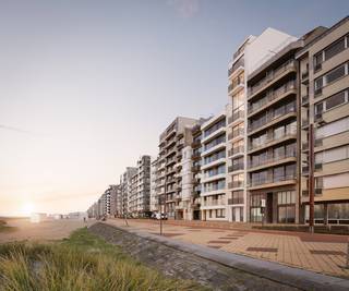 De Zeeschorre biedt wonen aan zee te midden van ongerepte natuur.<br /><br />Hier verrijzen binnenkort 8 doorzonappartementen.<br /><br />Vanuit de woonkamer heeft u uitzicht op de schorren en duinen, het strand en de zee. Aan de achterzijde kijkt u uit over het natuurgebied de Vuurtorenweiden en de oude vuurtoren van Heist.<br />'s Avonds geniet u van de lichtjes van de haven en het geruis van de golven.<br /><br />Deze kleinschalige en exclusieve residentie beschikt over ruime terrassen aan de voor- en achterzijde, en is afgewerkt met hoogwaardige materialen getekend door de lokale architect Piet Bailyu.<br /><br /><strong>Appartement 4.1:  (Vierde verdieping)</strong><br /><br />Indeling:<br /><br />Inkomhal, vestiaire, berging, toilet, leefruimte met zeezicht uitgevend op het terras, volledig ingerichte open keuken, 2 slaapkamers met groot zuidgericht terras, douchekamer met inloopdouche en dubbele lavabo<br /><br />Gemeenschappelijke fietsenberging op het gelijkvloers met toegang via de Jozef D'hoorelaan (3 fietshaken per appartement)<br /><br />Mogelijkheid tot aankoop van een ruime berging in de kelderverdieping.