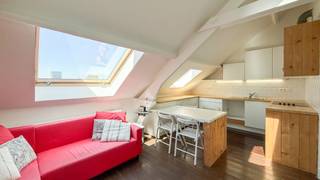 <p>Charmante studio van ca 33 m² gelegen op de derde verdieping in een karaktervol en stijlvol gerenoveerde herenwoning in het hartje van het Zuid. Deze locatie vlakbij het Koninklijk Museum voor Schone Kunsten en met tal van gezellige restaurants en cafeetjes op wandelafstand is gewoonweg super. Bovendien zijn tal van verbindingsmogelijkheden alsook het openbaar vervoer binnen handbereik!</p>
<p>De studio is semi gemeubeld, de grote meubelstukken horen immers bij het appartement en blijven staan. Het origineel dakgebinte is bij de renovatie behouden en geeft de ruimte net die extra touch. De keuken met vaste eettafel is volledig opengewerkt en voorzien van koelkast, oven en kookvuur. Hier is eveneens de aansluiting voor wasmachine en droogkast. Dankzij de grote veluxramen geniet het appartement van een aangename lichtinval.</p>
<p>De aparte badkamer is mooi afgewerkt met witte metrotegeltjes en voorzien van lavabo, douche en toilet.</p>
<p>Gemeenschappelijke lasten: 25 Euro per maand.<br />Alle nutsvoorzieningen (water, elektriciteit en gas) zijn privé op te nemen door de huurder.</p>
<p>Beschikbaar vanaf 1 september 2026.</p>