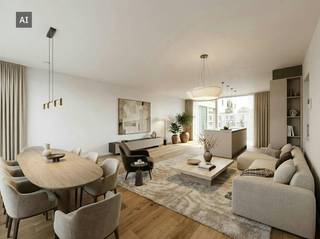 Nieuwbouwpenthouse te huur in Residentie Kolenkaai. Dit stijlvolle appartement combineert een hoogwaardige afwerking met een aangename en hedendaagse woonbeleving. Het geniet van maar liefst twee ruime en zonnige terrassen, ideaal om in alle rust te genieten van de buitenruimte.<br /><br />Het penthouse beschikt daarnaast over twee slaapkamers, een ruime en lichtrijke woonkamer en een moderne open keuken die tot in de kleinste details werd afgewerkt. De kwalitatieve materialen en stijlvolle inrichting zorgen voor een eigentijdse en comfortabele woonomgeving.<br /><br />Project Kolenkaai staat voor ruim wonen in alle comfort en stijl. De kwalitatieve en hedendaagse afwerking met oog voor detail zie je én voel je elke dag. Voor Kolenkaai werd een Energy Service Company (ESCO) opgericht. Daarmee passen we innovatieve en duurzame hernieuwbare-energietechnieken toe. Zo worden de gebouwen verwarmd en passief gekoeld met warmtepompen die hun energie onder andere uit een BEO-veld halen. <br /><br />Indeling: <br />Ondergrondse staanplaats, private kelderberging en gemeenschappelijke fietsenberging.<br /><br />Derde verdiep:<br />- Inkomhal (8m²)<br />- Apart toilet <br />- Slaapkamer 1 (11 m²)<br />- Slaapkamer 2 + aansluitende dressing (17 m²)<br />- Badkamer (7 m²)<br />- berging (3m²)<br />- Keuken (18m²) voorzien van combi-oven, koelkast met diepvriesvakje, vaatwas en spoelbak<br />- leefruimte (24m²)<br />- Noordgericht terras (29m²)<br />- Zuidgericht terras (13m²)<br /><br />Algemeen: <br />- Huurprijs: € 1.400,00/maand<br />- Provisie gemeenschappelijke kosten: € 75,00/maand<br />- Provisie eigen verbruik warm water en verwarming): € 100,00/maand<br />- Onmiddelijk beschikbaar <br />- Volledig geschilderd en voorzien van armaturen en gordijnrails<br /><br />De snelste manier om een bezoek te brengen aan dit pand? Vraag je bezoek aan via de roze knop op onze website (www.dewaele.com) en je wordt gecontacteerd door onze verhuurexpert Steffi.<br /><br />Telefonisch kunnen er geen afspraken gemaakt worden. Bij andere vragen kun je ons telefonisch contacteren via 050 444 999.<br /><br />Deze AI-visualisaties zijn bedoeld als inspiratie. Er werd geen rekening gehouden met technische specificaties, stedenbouwkundige voorschriften of de concrete mogelijkheden tot realisatie.