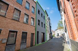 Ruime woning met grote garage tussen het historisch centrum en ’t Eilandje en juist nieuw dak.Kelder - Garage met sectionale automatische poort en...