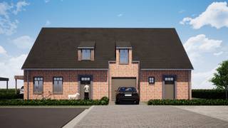 In de Aardewerkersstraat (een nieuwe straat aansluitend op de Koordendraaiershoek) vinden we ter hoogte van nummers 25-27 deze rustieke nieuwbouwwoningen terug op perceeloppervlaktes vanaf 296m² tot 324 m². De woningen worden gekenmerkt door hun praktische indeling en hun oase aan rust. Deze rust wordt gewaarborgd door het feit dat de woningen in een doodlopende straat gelegen zijn. Doch liggen de woningen op wandelafstand van de Jonkershovestraat, één van de hoofdstraten van Houthulst waar er tal van supermarkten zijn (Carrefour, Okay), maar ook bakkers, broodjeszaken, kledingwinkels, sport -en vrijetijdscentrums, … <br /><br />Deze hedendaagse rustieke halfopen bebouwing met lotnummer 11 ligt op een perceel van 324 m², waarvan zo'n 84,77 m² bebouwd. Deze woning heeft een bewoonbare oppervlakte van zo'n 157,01 m². Deze woning is op de gelijkvloerse verdieping voorzien van een inkomhal met apart toilet, een ruime leefruimte met open ingerichte keuken en een inpandige garage. Op de eerste verdieping bevinden er zich 3 slaapkamers, waarvan 1 met dressing, een badkamer en een mooie nachthal met apart toilet. Bovendien bevat deze woning een mooie Zuid-gerichte tuin en ruime zolder. (Vg, Wg, Gmo, Gvkr, Vv) ~ E-peil: max E30 ~ Ref. OU25945<br /><br />Vraag gerust naar ons lastenboek en plannen op kantoor!<br /><br />Voor meer uitleg maken wij graag met u een afspraak voor een persoonlijk gesprek! Tot binnenkort? Residentie Vastgoed<br /><br />Residentie Vastgoed treedt niet op als bemiddelaar maar als verkoper van het onroerend goed