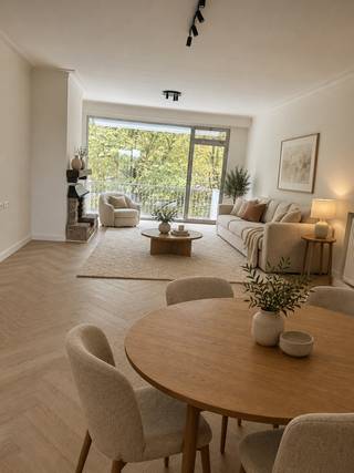 Geniet van groen en ruimte in dit gerenoveerde appartement van 106 m² op de 3de verdieping.<br /><br />De lichte leefruimte met visgraatparket en werkende open haard biedt plaats voor een ruime eethoek en een gezellige zithoek. Het terras vooraan kijkt uit op de boomkruinen. De moderne open keuken is uitgerust met ingebouwde toestellen en geeft toegang tot het tweede terras.<br /><br />Verder zijn er twee rustige slaapkamers met open zicht op het groen en het MAS in de verte, een stijlvolle badkamer met royale inloopdouche en dubbele lavabo, een aparte toilet, een afzonderlijke wasruimte en een eigen berging.<br /><br />Alle leidingen en de volledige elektriciteit zijn vernieuwd. Met EPC B, overal dubbel glas en twee liften geniet je van comfortabel wonen. Het appartement is onmiddellijk vrij.<br /><br />Je woont op wandelafstand van een groot park, bars en leuke adresjes. Dankzij het openbaar vervoer bereik je vlot het centrum van Antwerpen. Ook de belangrijke autosnelwegen zijn snel bereikbaar.<br /><br />Praktisch:<br />• 106 m² | 2 slaapkamers | 2 terrassen<br />• EPC B | dubbel glas | 2 liften<br />• Parkeerplaats optioneel aan te kopen voor € 15.000<br /><br />Klaar om je dozen uit te pakken? Plan je bezoek en ontdek dit instapklare appartement.<br /><br />*Meubels werden digitaal toegevoegd