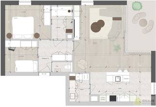 Welkom in dit fraaie appartement, waar het penthouse gevoel gecreëerd wordt door de 3 meter hoge plafonds. Bij binnenkomst treft u een nette inkomhal met een vestiaire en apart toilet. De gezellig ingedeelde leefruimte bestaat uit een mooie ruime keuken met eiland en bar, met aansluitend een eettafel, loungehoek en berging. De comfortabele loungehoek geeft drempelloos toegang tot het heerlijke zonovergoten terras waar u van zowel de ochtend als namiddag zon kunt genieten. Verder is er een mooie master bedroom, terwijl de tweede slaapkamer flexibel kan worden ingericht als extra slaapruimte of bureauruimte. Tot slot is er een mooie badkamer, uitgerust met een dubbel wastafelmeubel en een inloopdouche.<br />Dit appartement biedt een ideale mix van comfort, ruimte en zon!<br /><br />Grondaandeel: €61.200 + 12% (€7.344) registratierechten<br />Constructie: €315.344 + 21% (€66.222,24) BTW<br />Totaal € 450.110,24<br />*Incl. 1 ondergrondse staanplaats met 1 ondergrondse berging.<br /> 