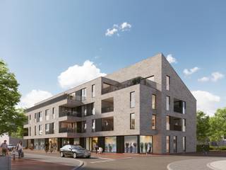 Onderaan residentie I'Capella Adagio in Izegem bouwen wij dit casco handelspand/commerciële/kantoorruimte.  Dit pand is bijzonder lichtrijk...
