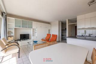 Deze ruime studio met breed terras biedt een mooie opportuniteit te Nieuwpoort-bad. Er is een inkomhal met vestiaire/bergkast; badkamer met ligbad, wastafel en toilet; grote woonkamer met open kitchinette; terras waarop u met zijn tweetjes van de zon kan genieten. Gemeubeld. EPC-waarde: 199 (Label B).<br />Er is bovendien een gemeenschappelijke fietsenstalling in de residentie.<br />