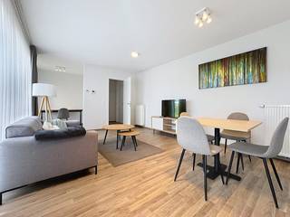 Nabij Tour & Taxi, in de Groendreef 6, te Brussel, gemeubeld appartment van ± 62 m² te koop in perfecte staat. Het bevindt zich op de 6de...
