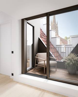 Residentie Gruuthuyse - Een meesterwerk aan de Dijver.<br />Dit royale <strong>dakappartement met 2 slaapkamers, </strong>maakt deel uit van een uitzonderlijk, kleinschalig renovatieproject op een absolute <strong>toplocatie</strong> in het historische hart van Brugge, op de hoek van de Nieuwstraat en de Dijver.  Op wandelafstand van de Markt, trendy boetieks, Minnewaterpark, musea en culinaire hotspots.<br />Voor dit project hebben <strong>architectenbureau Dugardyn</strong> en <strong>interieurarchitect Philip Simoen</strong> hun krachten gebundeld.<br /><br />Dit luxueus afgewerkt <strong>dakappartement </strong><strong>met 2 SLAAPKAMERS </strong>heeft een uniek <strong>TERRAS </strong>met prachtig zicht op de Onze-Lieve-Vrouwekerk en laat authentieke elementen (o.a. balken) perfect blenden met hedendaagse architectuur. <strong>Totale oppervlakte: 193m<sup>2</sup>.</strong> Dit appartement omvat: inkomhal met vestiaire en toilet, volledige uitgeruste keuken (o.a. werkblad composietsteen, ultra geëquipeerd met toestellen van Miele,…), zithoek, unieke eetplaats met leeshoek/bibliotheek, 2 slaapkamers met maatkasten, luxe badkamer (uitgewerkt in mortex, Vola kraanwerk, travertin blad...), berging. Zalig genieten op het moderne balkon met uniek uitzicht.<br />Het appartement is verder uitgerust met: eiken parket, het volledige appartement wordt geschilderd (op vliesbehang), verlichting van merk Dark, vloerverwarming, airco, warmtepomp, domotica, videoparlofoon, blokkaderdeuren, blanco elektriciteit, nieuw schrijnwerk met dubbel glas.… E-peil 49.<br />De koper geniet bovendien ruime inspraak in de keuze van de afwerking op maat, binnen een ruim voorzien budget, onder meer voor keuken, badkamer, parket, mortex en verlichting.<br />Gemeenschappelijke <strong>fietsenberging</strong>, private berging, <strong>lift.</strong><br />Bovendien is er mogelijkheid tot aankoop van <strong>autostaanplaats(en)</strong> in het gebouw.<br />(Dit pand is vastgesteld bouwkundig erfgoed)<br /><br /><strong>Een uitzonderlijk dakappartement waar authentiek Brugs karakter en hedendaags wooncomfort samenkomen.</strong><br /><br />Meer info, beelden en plannen vindt u op: www.residentiegruuthuyse.be<br />Contacteer ons voor meer informatie of een persoonlijke rondleiding: 050/70 70 70 of info@immosleutel.be<br /> 