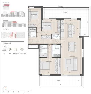 Dit appartement maakt deel uit van het nieuwe woonproject Creyte, gelegen in Oostakker tussen de Krijtestraat en Aan de Ratte.<br />Uniek en ruim dakappartement (134m²) met nr. 4.4 situeert zich op de bovenste verdieping en wordt gebouwd met zicht op de gemeenschappelijke tuin en nabijgelegen bos. Het omvat onder meer een grote leefruimte met ruime open eilandkeuken, 3 slaapkamers, 2 badkamers met wastafel en inloopdouche, berging en apart gastentoilet. De 2 hele grote terrassen (48m² in totaal) bieden de hele dag zon en rust.<br /><br />Uiterst energiezuinig E-peil (E10!) dankzij pakket zonnepanelen (energiedelen), warmtepomp met vloerverwarming, regenwaterrecuperatie en ventilatiesysteem D.<br /><br />Dit appartement wordt volledig afgewerkt aangeboden waarbij je zelf nog je eigen afwerking kan kiezen tot en met de laminaat in de slaapkamers.<br /><br />Ondergrondse autostaanplaats en berging voorzien, welke mee dienen aangekocht te worden. In de kelder is er een grote fietsenstalling en bovengronds is er zelfs een staanplaats voor bakfietsen voorzien.<br /><br />Prijs excl. aankoopkosten en btw. <strong>6% btw mogelijk, ook voor investeerders bij 15-jarige verhuur!</strong><br /><br />Meer info via 09 280 60 60 of info@durabrik.be.<br /><br />Download de brochure via https://durabrik.immo/oostakker <br /><br />* Beelden en oppervlaktes zijn indicatief.