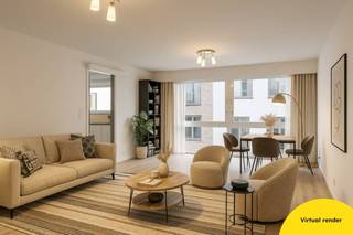 Instapklaar en recent gerenoveerd appartement met 2 terrassen nabij het centrum<br /><br />Dit stijlvolle appartement, volledig gerenoveerd in 2024, is ideaal gelegen op wandelafstand van het centrum en combineert comfort, licht en functionaliteit.<br /><br />Bij het binnenkomen word je verwelkomd in een ruime inkomhal met gastentoilet. De aangename leefruimte baadt in het daglicht dankzij de grote raampartijen en sluit naadloos aan op de keuken.<br /><br />De volledig uitgeruste keuken biedt alle hedendaags comfort en heeft directe toegang tot het terras. Aansluitend bevindt zich een praktische berging.<br /><br />Het appartement beschikt over twee volwaardige slaapkamers, die beide toegang geven tot een tweede terras. De ingerichte badkamer is voorzien van een bad, lavabo en spiegelkast.<br /><br />Bij het appartement horen bovendien een garage en een aparte berging, die verplicht bij te huren zijn voor €50/maand.<br /><br />