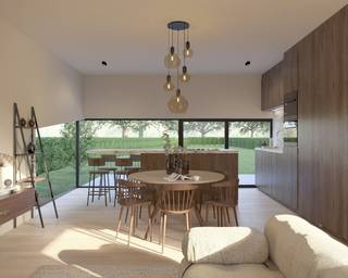 Vrijstaande nieuwbouwwoning onder 2% registratierecht<br /><br />Deze vrijstaande nieuwbouwwoning is gelegen op een zuidoostelijk georiënteerd perceel van 804 m² in de Winevenstraat in Veldwezelt, een rustige deelgemeente van Lanaken. Hier woon je in een aangename, landelijke omgeving met zicht op de achterliggende velden. Maastricht, Bilzen en het centrum van Lanaken bevinden zich op korte rijafstand.<br /><br />Ook praktisch zit deze locatie goed. Scholen, kinderopvang, supermarkten, openbaar vervoer en lokale handelszaken bevinden zich in de nabije omgeving. Maastricht bereik je met de wagen in minder dan 10 minuten, waardoor deze ligging interessant is voor wie rustig wil wonen, maar toch snel in de stad wil zijn.<br /><br />De woning wordt momenteel gebouwd en biedt een totale woonoppervlakte van circa 276 m², verdeeld over het gelijkvloers, de verdieping en een ruim souterrain. De woning wordt casco plus opgeleverd. Dat betekent dat de woning wind- en waterdicht wordt afgewerkt, met werkende technieken, uitgevoerde pleisterwerken en chape. De eindafwerking, zoals keuken, badkamer, vloeren, binnendeuren, schilderwerken, verlichting en buitenaanleg, kan indien gewenst verder worden uitgevoerd volgens eigen smaak, stijl en budget.<br /><br />Architecturaal valt deze woning op door haar strakke en minimalistische vormgeving. Het gesloten, bijna zwevende gevelvolume aan de straatzijde geeft de woning een krachtige en private uitstraling. Aan de tuinzijde opent de woning zich volledig met brede glaspartijen, waardoor de leefruimte en keuken rechtstreeks in verbinding staan met de tuin en het terras. De lichte kaleigevel, het donkere aluminium buitenschrijnwerk en de sobere lijnen zorgen voor een moderne, tijdloze uitstraling.<br /><br />Ook technisch is er al een sterke basis voorzien. De woning wordt uitgerust met vloerverwarming op aardgas, een condenserende gaswandketel, ventilatiesysteem type C+ van Renson Healthbox, aluminium buitenschrijnwerk met dubbele isolerende beglazing. Ook beschikt de woning over 16 zonnepanelen met een totaalvermogen van circa 7,5 kWp. Verder is er een regenwaterput van 7.500 liter voorzien, aangesloten op de toiletten en een buitenkraan. De woning wordt gebouwd conform de geldende EPB-regelgeving.<br /><br />De indeling is ruim en praktisch opgevat.<br /><br />Op het gelijkvloers kom je binnen via de inkomhal met apart toilet. De leefruimte en open keuken vormen samen het centrale gedeelte van de woning. Dankzij de grote raampartijen krijgt deze ruimte veel natuurlijk licht en ontstaat er een aangename verbinding met de tuin. Verder bevindt zich op het gelijkvloers nog een praktische berging.<br /><br />Op de eerste verdieping geeft de nachthal toegang tot drie slaapkamers en een extra logeer- of bureauruimte. De master bedroom is circa 23 m² groot en beschikt over een aansluitende dressing. Daarnaast zijn er twee ruime slaapkamers van telkens circa 16 m². De extra kamer kan perfect dienst doen als bureau, logeerkamer, hobbyruimte of eventueel als tweede badkamer. Verder zijn er op deze verdieping een badkamer en een afzonderlijk toilet voorzien.<br /><br />Het souterrain is een echte meerwaarde binnen deze woning. Via een vaste trap bereik je een natuurlijk verlichte kantoor- of praktijkruimte, een teller- en techniekenlokaal, een grote bergruimte en een kleinere berging. Deze verdieping maakt de woning bijzonder interessant voor wie thuis wil werken, een praktijkruimte zoekt, een speelruimte nodig heeft voor kinderen of nood heeft aan extra functionele ruimte.<br /><br />De woning wordt casco plus verkocht. Vloeren, plinten, trapafwerking, schilderwerken, binnendeuren, verlichtingsarmaturen, badkamerinrichting, keuken en buitenaanleg zijn niet inbegrepen in de verkoopprijs. Indien gewenst kan de verdere afwerking worden uitgevoerd op basis van een afzonderlijke offerte. Er is reeds een indicatieve kostenraming beschikbaar voor onder meer vloeren, trapafwerking, binnendeuren, badkamerinrichting en een keukenbudget.<br /><br />Een bijkomende troef: deze nieuwbouwwoning wordt verkocht onder registratierechten en niet onder het btw-stelsel. Dit maakt de aankoop financieel extra interessant.<br /><br />Extra troeven:<br /><br />vrijstaande nieuwbouwwoning in casco plus afwerking;<br />rustig gelegen in de Winevenstraat;<br />zicht op de achterliggende velden;<br />op korte afstand van Maastricht, Bilzen en het centrum van Lanaken;<br />zuidoostelijk georiënteerd perceel van 804 m²;<br />circa 276 m² woonoppervlakte inclusief souterrain;<br />strakke architectuur met lichte kaleigevel en donker aluminium buitenschrijnwerk;<br />grote raampartijen aan de tuinzijde;<br />master bedroom van circa 23 m² met dressing;<br />twee slaapkamers van circa 16 m²;<br />extra logeer- of bureauruimte;<br />souterrain met natuurlijk verlichte kantoor- of praktijkruimte;<br />vloerverwarming, ventilatie type C+ en zonnepanelen met een totaalvermogen van circa 7,5 kWp;<br />regenwaterput van 7.500 liter;<br />verdere afwerking nog vrij te bepalen;<br />verkoop onder registratierechten.<br />Wil je meer weten over de plannen, het lastenboek of de mogelijke afwerking van deze woning? Contacteer ons via 089 390 990 of info@immofair.be.<br /><br />Opmerking bij de beelden:<br />De gebruikte beelden en renders zijn louter illustratief en niet bindend. De woning wordt casco plus opgeleverd volgens het lastenboek. Keuken, badkamerinrichting, vloeren, binnendeuren, schilderwerken, verlichting, meubilair en buitenaanleg zijn niet inbegrepen, tenzij anders schriftelijk overeengekomen.