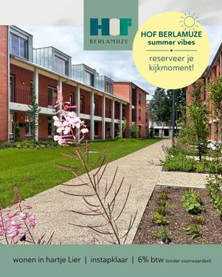BEZOEK DE NIEUWE MODELWONING EN INGERICHTE APPARTEMENTEN – 6% btw mogelijk<br /><br />We nodigen je uit om wonen op zijn best te ervaren. Ontdek de nieuwe ruime modelwoningen (4 slpk) en verschillende ingerichte appartementen, midden in het autovrije binnengebied. Ook de tuin, een rustige oase in de stad, wordt momenteel volop aangelegd. Ruimte, rust, licht en comfort staan deze keer centraal, precies zoals wonen in Hof Berlamuze bedoeld is.<br /><br />Dit project geniet van het verlaagde btw-tarief van 6% btw voor sloop en heropbouw, onder voorwaarden. NIEUW: niet alleen wie een Hof Berlamuze appartement of woning koopt voor eigen bewoning, maar ook investeerders (particulier of vennootschap) kunnen nu van dit gunsttarief genieten. (www.hofberlamuze.be/6btw)<br /><br />De werken zitten in een vergevorderde fase en de modelappartementen zijn klaar voor uw bezoek. Kom zelf de hoogwaardige afwerking en het wooncomfort ontdekken in deze inspirerende, nieuwe woonomgeving.<br /><br />Hof Berlamuze telt zeven stijlvolle laagbouw woongebouwen, harmonieus ingepast rond een centraal binnenhof met veel groen en rust. Het aanbod is divers: van comfortabele appartementen met 1 slaapkamer tot ruime gezinswoningen met 4 slaapkamers.<br />Hier woon je vlak bij de muziekschool en middenin het kloppende hart van Lier – waar cultuur, natuur en water samenkomen.<br /><br />Hof Berlamuze: hier zit muziek in jouw toekomst!<br /><br />Info:<br />www.hofberlamuze.be<br />Een persoonlijke afspraak?<br />www.hofberlamuze.be/maak-afspraak/ - wonen@fidesinvest.be - t 03 232 54 00<br /><br />Dit lichtrijke, eigentijdse en kwalitatief afgewerkte appartement biedt een ruime leefruimte met volledig uitgeruste keuken, die rechtstreeks toegang geeft tot het zonnige terras. Het appartement is voorzien van vloerverwarming in alle ruimtes, aangestuurd via een energiezuinige lucht/water warmtepomp. Verder beschikt het over twee volwaardige slaapkamers, een ingerichte badkamer, een apart toilet en een praktische berging.<br />Dankzij de aluminium raamprofielen en de hoogwaardige thermische en akoestische isolatie geniet u hier van optimaal wooncomfort, het hele jaar door.<br /><br />Info? www.hofberlamuze.be. Een afspraak? www.hofberlamuze.be/maak-afspraak/ - wonen@fidesinvest.be - t 03 232 54 00.