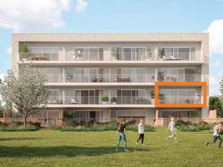Appartement met 3 slaapkamers in een vrijstaand gebouw. Ruim terras met optimale zuid-oriëntatie en zicht op de grote publieke groenzone. Ondergrondse parking en ruime individuele fietsenberging aanwezig.<br />📞 014 48 01 62 ✉️ info@matexi.be 💻 matexi.be/geel-laar