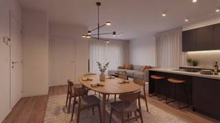 In het stijlvolle nieuwbouwproject Residentie Albert &amp; Jerome – ontwikkeld door Kub en ontworpen door wielfaertarchitecten – ontdek je dit energiezuinige gelijkvloers appartement van 89 m² met 2 slaapkamers en een royale buitenruimte van 65 m² (terras + tuintje).<br /><br />De grote raampartijen zorgen voor een overvloed aan daglicht in de leefruimte, die vlot aansluit op de open keuken. Via het schuifraam bereik je het zuidwestgerichte terras en de privatieve tuin – een echte meerwaarde voor wie houdt van buitenleven. Verwarming én koeling via geothermie garanderen een comfortabel binnenklimaat in elk seizoen, met een minimaal energieverbruik.<br /><br />Indeling: Inkomhal met vestiaire, lichtrijke leefruimte met open keuken, praktische berging/wasplaats, gastentoilet, 2 volwaardige slaapkamers, badkamer met inloopdouche en dubbele wastafel en een zuidwestgericht terras en tuin (65 m²)<br /><br />Troeven:<br />*Geothermische verwarming én koeling – energiezuinig en fluisterstil<br />*Hoogwaardige afwerking naar keuze<br />*Laatste garage beschikbaar of keuze uit verschillende autostaanplaatsen<br />*Fietsplaatsen inbegrepen in de aankoop<br />*Mogelijkheid tot aankoop van een extra (privatieve) berging<br /><br />Rustige, doch centrale ligging nabij winkels, scholen en openbaar vervoer<br /><br />Een unieke combinatie van duurzaam wonen, hedendaagse architectuur en maximaal comfort.<br /><br />📩 Vraag uw bezoek aan via tom@immoroba.be of telefonisch via 0497/85.80.52.