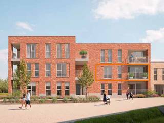 Dit 3-slaapkamerappartement op de eerste verdieping is 114 m² groot en omvat een inkom, toilet, berging, ingerichte badkamer, 3 slaapkamers, open leefruimte met keuken en 2 terrassen. Het wordt verwarmd met vloerverwarming en warmtepomp. Bij elk app. hoort een vaste parkeerplaats en berging in <em><span>de</span></em> ondergrondse parking.<br />Geïnteresseerd? Neem contact op via 03 808 43 94 of info@matexi.be.