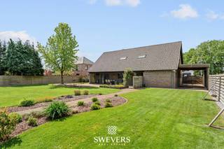 Voor meer info en foto’s, surf naar www.swevers.be – Deze ruime open bebouwing in een rustige straat in Hechtel-Eksel biedt maar liefst 282 m² bewoonbare oppervlakte op een perceel van 14a 15ca. De woning uit 1992 combineert veel leefruimte met een praktische indeling en werd recent opgewaardeerd met onder andere een nieuwe stookolieketel, zonnepanelen, vernieuwde garagepoort en Siemens-toestellen in de keuken. Op het gelijkvloers vindt u een lichtrijke woonkamer van 38 m² met airco, een ruime keuken van 20 m² met toegang tot het terras, een eerste slaapkamer van ca. 16 m², een berging en een apart gastentoilet. De inpandige dubbele garage van 48 m² biedt plaats voor twee wagens en extra stockage. De eerste verdieping telt vier bijkomende slaapkamers, waaronder twee zeer ruime kamers van ca. 32 m² en 28 m². Eén slaapkamer beschikt over airco. De badkamer is uitgerust met een ligbad, dubbele wastafel en toilet, aangevuld met een tweede inloopdouche. Daarnaast is er een ruime kelder van 61 m² en veel zolderruimte voor extra opslag. Buiten geniet u van een groot perceel met een terras van ca. 30 m² en een verzorgde tuin met veel mogelijkheden. Scholen, winkels, openbaar vervoer en ontspanning liggen vlakbij. Ook Nationaal Park Bosland en “Fietsen door de Bomen” bevinden zich in de omgeving. Voor meer informatie, bel 011 255 155. Bron bewoonbare oppervlakte: EPC – verslag.