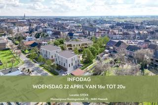 ** INFODAG **<br />Woensdag 22 april van 16u tot 20u<br />Stekk: Monseigneur Koningsstraat 25 - 3680 Maaseik<br /><br />Residentie Iris is gelegen tussen de Oude Baan en de Koningin Astridlaan (aan het rondpunt met de Bosmolenlaan, de Stationsstraat en de Koning Albertlaan). Het stadscentrum en het Marktplein liggen op wandelafstand. <br /><br />Dit nieuwbouwproject omvat 30 mooie appartementen verdeeld over 3 gebouwen. Ondergronds zijn er parkeerplaatsen en kelderbergingen voorzien. Bovengronds worden er bezoekersparkeerplaatsen aangelegd. <br />Elk appartement wordt verkocht met een kelderberging en autostandplaats. <br />Er is ook een mogelijkheid om een extra autostandplaats bij te kopen.<br /><br />Appartement 2.1 (Blok A) <br />-- Indeling<br />- Inkomhal <br />- Apart toilet<br />- Leefruimte<br />- Keuken<br />- Berging<br />- Drie slaapkamers<br />- Badkamer<br />- Terras (22,5m²) <br /><br />Er wordt sterk ingezet op duurzaamheid. De appartementen zijn energiezuinig en akoestisch bijzonder goed geïsoleerd. Bovendien werd gekozen voor onderhoudsvriendelijke, duurzame materialen. Zo is elk appartement voorzien van een warmtepomp met vloerverwarming.<br />Elk appartement zal een E-waarde hebben lager of gelijk aan E30. Hierdoor geniet u van een 50% vrijstelling op de onroerende voorheffing gedurende 5 jaar. Zolang de regel toepasbaar is, kan een aankoop gebeuren aan 6%.<br /><br />Zowel de verkoop als de werken zijn gestart, meer info of een afspraak is via ons kantoor te verkrijgen.