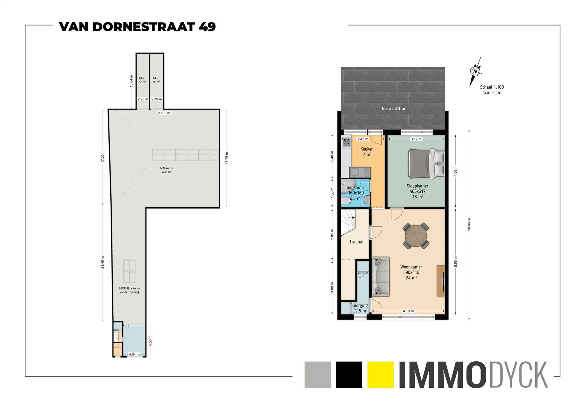 1-slaapkamer appartement en magazijn 540 m² - foto 3