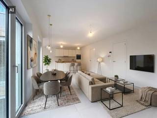 Project Kolenkaai staat voor ruim wonen in alle comfort en stijl. De kwalitatieve en hedendaagse afwerking met oog voor detail zie je én voel je elke dag. Voor Kolenkaai werd een Energy Service Company (ESCO) opgericht. Daarmee passen we innovatieve en duurzame hernieuwbare-energietechnieken toe. Zo worden de gebouwen verwarmd en passief gekoeld met warmtepompen die hun energie onder andere uit een BEO-veld halen.<br /><br />Indeling: <br />- Ondergrondse staanplaats <br /><br />Tweede verdieping: <br />- Inkomhal (4 m²) met ruimte voor vestiarekast<br />- Apart toilet <br />- Woonkamer (40 m²) <br />- Open keuken (6 m²) voorzien van inductie kookplaat, dampkap, koelkast met diepvriesvakje, vaatwasser, combi-oven en spoelbak <br />- Berging (3 m²) met aansluiting voor de wasmachine <br />- Terras (7 m²) met zicht op het "Baron Ruzettepark"<br />- Slaapkamer 1 (8 m²)<br />- Slaapkamer 2 (11 m²)<br />- Badkamer (5 m²) uitgerust met een inloopdouche en lavabo met kastjes <br /><br />Algemeen: <br />- Huurprijs: € 1.200,00/maand<br />- Provisie gemeenschappelijke kosten: € 75,00/maand<br />- Provisie eigen verbruik (warm water, verwarming, ...): € 100,00/maand <br /><br />De snelste manier om een bezoek te brengen aan dit pand? Vraag je bezoek aan via de roze knop op onze website (www.dewaele.com) en je wordt gecontacteerd door onze verhuurexpert Broes.<br /><br />Telefonisch kunnen er geen afspraken gemaakt worden. Bij andere vragen kun je ons telefonisch contacteren via 050 444 999.<br /><br />Deze AI-visualisaties zijn bedoeld als inspiratie. Er werd geen rekening gehouden met technische specificaties, stedenbouwkundige voorschriften of de concrete mogelijkheden tot realisatie.