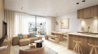 Welkom in Residentie Dunas, een uniek nieuwbouwproject in Oostduinkerke-Bad, op een steenworp van het strand en het bruisende centrum. Deze kleinschalige residentie biedt slechts vijf exclusieve appartementen, elk met een volledige verdieping, wat zorgt voor maximale privacy en lichtinval.<br /><br />Dit appartement heeft een ruime indeling, grote raampartijen en een zonnig terras, ideaal om te genieten van de kustsfeer.<br /><br />Indeling: inkomhal | zuidgerichte leefruimte uitgevend op een uitgevend op zonnig terras| open, volledig uitgeruste keuken | berging met aansluiting voor wasmachine | afzonderlijk toilet | twee volwaardige slaapkamers | terras aan de achterzijde, toegankelijk vanuit beide slaapkamers | badkamer voorzien van inloopdouche en lavabo in meubel. <br /><br />Dankzij de hoogwaardige afwerking, energiezuinige technieken en duurzame materialen geniet u van optimaal wooncomfort. Warmtepomp, vloerverwarming en passieve koeling zorgen voor een aangenaam binnenklimaat.<br /><br />Bovendien is er de mogelijkheid tot aankoop van een privatieve berging en een parkeerplaats in het semi-automatische parkeersysteem.<br /><br />Wonen in Residentie Dunas betekent rust, luxe en exclusiviteit op een toplocatie.