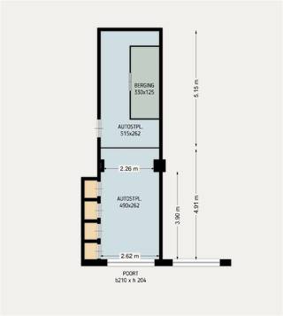 Gelijkvloerse en inpandige dubbele autostaanplaats (2 auto's achter elkaar) met eigen toegangspoort.Autostaanplaats 1: 4.90 x 2.62 mAutostaanplaats...