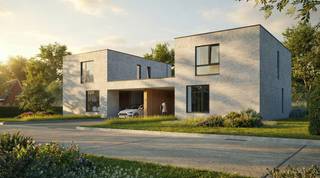 Nieuwbouwwoning HOB met 3 slaapkamers ! <br /><br />Indeling : inkomhal , apart toilet , keuken , ruime berging , woonkamer .<br />Verdiep : 3 slaapkamers , badkamer , apart toilet . <br /><br />Inpandige carport . <br /><br />Woning voorzien van vloerverwarming met warmtepomp , ventilatiesysteem , zonnepanelen , regenwaterrecuperatie . <br /><br />Plannen en lastenboek te downloaden op onze website . <br /><br /> 