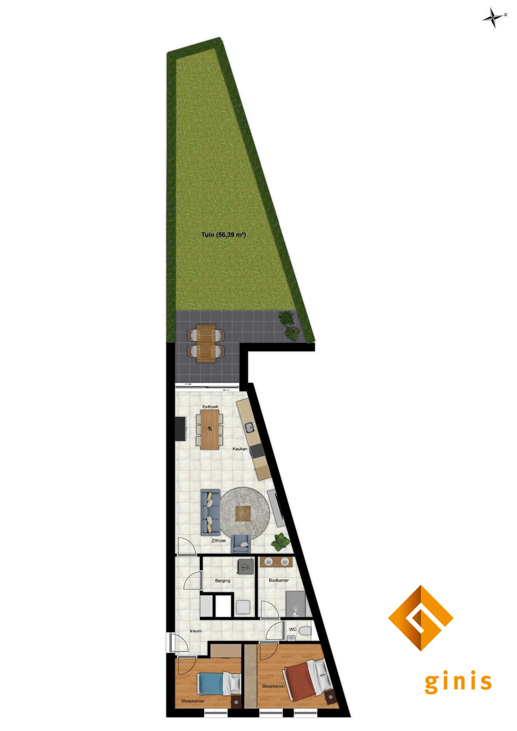 Gelijkvloers appartement met 2 slaapkamers en leuk tuintje. - foto 4
