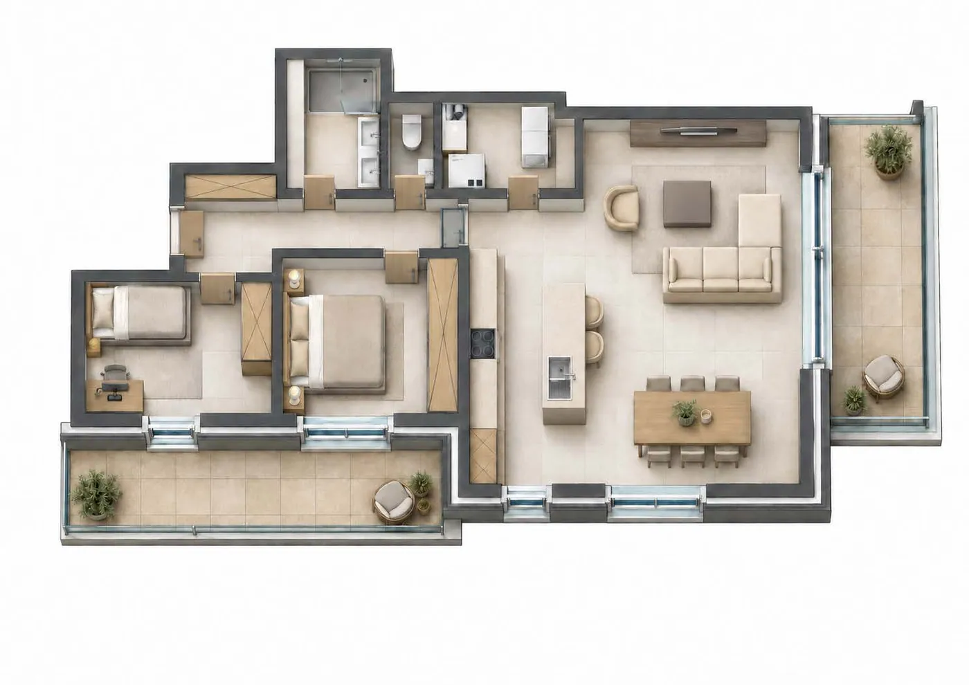 Charmant ruim appartement met 2 slaapkamers, carport en 2 terrassen - foto 1