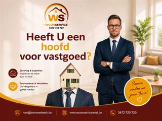 Gedreven vastgoedtalent gezocht (met BIV-nummer)Bij WOONSERVICE zijn we op zoek naar een gedreven kracht om het kantoor en het klantenbestand verder uit te bouwen.Jouw takenpakket:•Je focust je op de inkoop en verkoop van residentieel vastgoed in een vooraf overeengekomen gebied.•Je bent hoofdzakelijk op baan voor het uitvoeren van bezoeken en inkoopgesprekken binnen uw eigen vastgoedportefeuille.•Je doet actief aan prospectie om je portefeuille zorgvuldig en met oog voor kwaliteit uit te bouwen.•Je neemt initiatief in de verdere uitwerking en succesvolle afhandeling van elk verkoopdossier.•We hechten ontzettend veel belang aan een goede klantenrelatie. Vanzelfsprekend houd je je klanten daarom regelmatig op de hoogte van de voortgang van je dossiers.Profiel:•Je beschikt over een BIV-nummer en werkt volledig op zelfstandige basis.•Je bent commercieel, sociaal, ambitieus en haalt energie uit onderhandelen.•Je beschikt over een groot doorzettingsvermogen en bent optimistisch ingesteld.•Je bent woonachtig in de regio en bent in het bezit van een rijbewijs B.Wat je van ons krijgt:•Een boeiende en aantrekkelijk job met heel wat uitdagingen.•Een aantrekkelijke verloning op basis van commissie.•De volledige vrijheid om je agenda en werk zelf in te plannen. (Dit kan zowel voltijds als in bijberoep)Interesse:Stuur je motivatiebrief, CV en foto naar ivan@woonservicewest.be!!! WIJ GARANDEREN VOLLEDIGE DISCRETIE – OOK ALS WE NA GESPREK GEEN SAMENWERKING BEKOMEN !!!