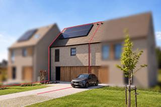 Ruime BEN-woning (5 slpk.) in rustige doodlopende straat
Instapklare en bijzonder energiezuinige gezinswoning uit 2025, rustig gelegen aan het einde van een doodlopende straat. Met 204 m² bewoonbare oppervlakte, 5 slaapkamers, een inpandige garage, ruime oprit en aangelegde, volledig omheinde tuin biedt deze woning uitzonderlijk veel ruimte en wooncomfort.
De woning behaalt een EPC A+ (E-peil -6) en is uitgerust met moderne, energiezuinige technieken: een geothermische warmtepomp, vloerverwarming en passieve vloerkoeling op alle verdiepingen, 10 zonnepanelen en ventilatiesysteem D. Dit zorgt het hele jaar door voor een aangenaam binnenklimaat en een bijzonder laag energieverbruik.
Indeling:
Gelijkvloers
Via de inkomhal met maatkast voor jassen en schoenen bereik je het gastentoilet en de woonkamer. De ruime, open leefruimte sluit aan op de volledig ingerichte keuken met keukeneiland. Een groot schuifraam zorgt voor veel natuurlijk lichtinval en geeft rechtstreeks toegang tot de tuin. De woning is bovendien voorzien van vliegenramen en screens, voor extra comfort tijdens de warmere maanden. Aansluitend bevindt zich de inpandige garage en een praktische voorraadkast.
Eerste verdieping
Op deze verdieping bevinden zich vier slaapkamers. Eén kamer is voorzien van een breed maatwerkbureau en wordt gebruikt als ruime bureauruimte. Twee slaapkamers beschikken over ingemaakte kledingkasten. De badkamer is uitgerust met een ligbad, inloopdouche en dubbele wastafel. Daarnaast is er een afzonderlijk toilet op de nachthal.
Tweede verdieping
Hier bevindt zich de ruime vijfde slaapkamer, samen met een praktische berging.
Technische troeven:
* Bouwjaar 2025 – instapklaar
* Geothermische warmtepomp
* Vloerverwarming en passieve vloerkoeling op alle verdiepingen
* 10 zonnepanelen
* Ventilatiesysteem D
* Regenwaterput van 10.000 liter, aangesloten op toiletten en wasmachine
* Vliegenramen
* Garage + ruime oprit
* Uiterst rustige ligging in een doodlopende straat, nabij E17