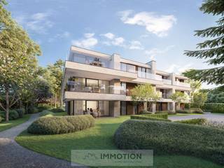 Residentie "Notarispark" - Waar architectuur, groen en rust elkaar ontmoeten.<br /><br />Residentie Notarispark biedt twaalf perfect afgewerkte appartementen, variërend van 110m2 tot 136m2.<br />Elk appartement beschikt over twee ruime slaapkamers en een groot terras dat uitzicht heeft op het groen.<br /><br />Dit appartement is gelegen op de gelijkvloerse verdieping en heeft de volgende indeling :<br />Inkom, vestiaire, gastentoilet, keuken met berging, woonkamer met terras, 2 slaapkamers, badkamer. <br /><br />De residentie is volledig onderkelderd en biedt ruimte aan parkeerplaatsen, ruime private bergingen en een afgesloten fietsenstalling.<br />Daarnaast biedt de ondergrondse parkeergarage de mogelijkheid tot het laden van elektrische wagens.<br /><br />Duurzaamheid staat centraal: dankzij de combinatie van individuele warmtepompen, zonnepanelen en vloerverwarming zijn de appartementen energiezuinig en futureproof.<br />Door het gebruik van deze innovatieve technieken behalen ze een E-peil van E30 of lager.<br /><br />Voor een persoonlijke afspraak of meer informatie kunt u rechtstreeks contact opnemen met Christophe op het nummer 0497 41 37 37 of stuur een mail naar christophe@immotion.be.