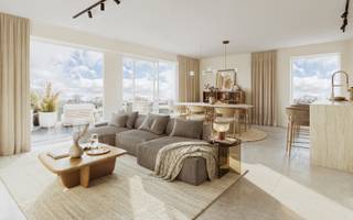 Op de eerste verdieping van ‘Cori’ vind je dit aangename appartement van 98 m². De residentie ligt in een nieuwe groene woonwijk in Evergem.<br /><br />Het appartement beschikt over een open leefruimte met keuken, 2 slaapkamers, badkamer, toilet, berging en een terras van 17 m² dat aansluit op de leefruimte.<br /><br />Vloerverwarming, een warmtepomp, ventilatie met warmterecuperatie en zonnepanelen zorgen voor modern wooncomfort en een lage energiefactuur.<br /><br />Afgewerkt met sleutel-op-de-deur formule: vaste prijs, heldere timing en keuzevrijheid in afwerking. Inclusief ondergrondse garage en berging.<br /> 