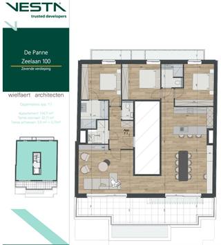 Moderne nieuwbouwappartement van 154 m2 gelegen in het centrum van de Panne, Zeelaan nr. 100.<br />Het appartement beschikt over een ruim terras van 40m2, vloerverwarming en duurzame technieken zoals geothermie, wat zorgt voor hedendaags wooncomfort. Dankzij de centrale ligging geniet je van alle voorzieningen in de buurt — van winkels en horeca tot ontspanning aan zee — terwijl je toch kunt genieten van rust en zeebries.<br /><br /> Dit appartement is gelegen in residentie ZLN100 is een kleinschalig en stijlvol nieuwbouwproject op 5min. wandelafstand van het strand en de zeedijk. <br />Het project omvat 14 hoogwaardige appartementen met moderne architectuur, efficiënte indelingen en comfortabele afwerking, aangevuld met 2 commerciële ruimtes op het gelijkvloers. <br /><br />Mogelijkheid tot verlaagd btw-tarief (6% onder voorwaarden). Ideaal als tweede verblijf aan zee of als investering!<br /><br />Benieuwd naar het verkoopplan of meer informatie? Contacteer Marie (0469 66 49 11 of marie@vestadevelopment.be).