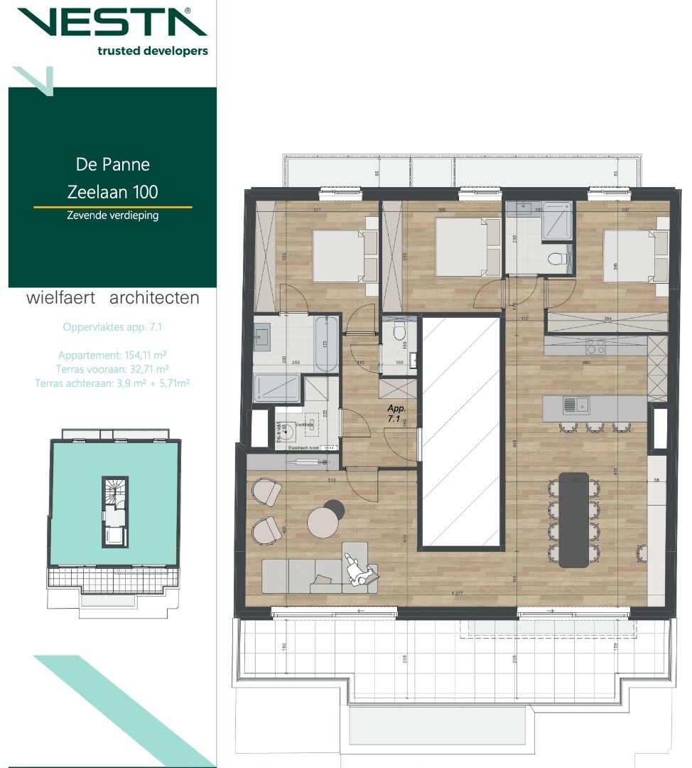 Penthouse (154 m2) met 3 slaapkamers gelegen in het centrum van de Panne, Zeelaan nr. 100. - foto 2