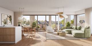 This apartment is part of the new construction project 'De Kaai' in Veurne.<br /><br />The view of the Veurne marina, the modern architecture, and the 1700 m² communal courtyard are the strengths of this residence. This outdoor space has been landscaped with green and colorful elements, as well as a garden pavilion with an outdoor kitchen.<br /><br />The apartments are equipped with energy-efficient heating, hot water, and ventilation systems that meet EPB standards and ensure a low E-level. Thanks to a geothermal heat pump and underfloor heating, you can also enjoy environmentally friendly, even, and comfortable warmth with lower energy costs.<br /><br />The apartment is located on the ground floor.<br /><br />Possibility to purchase a parking space, enclosed garage, and/or cellar storage in the underground complex.<br /><br />Apartment: 73.5 m²<br />Terrace: 12.7 m²