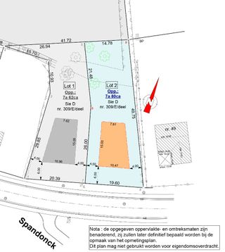 Perceel bouwgrond voor open bebouwing met een oppervlakte van ± 7a 80ca. Perceelbreedte: 19,60m. Bouwbreedte: ± 10,47m. Lot 2 uit een...