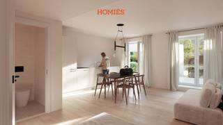 Deze prachtige studio ligt aan de achterzijde van het gebouw, op de begane grond, en biedt extra ruimte en comfort voor een unieke stedelijke woonervaring. Elke studio beschikt over een volledig uitgeruste, private keuken met onder andere een inductiekookplaat en een vaatwasser, zodat koken en dineren eenvoudig en aangenaam is. Het private terras, grenzend aan de studio, kijkt uit op de groene tuin en biedt volop licht, lucht en rust. Dit maakt het terras niet alleen een aangename buitenruimte, maar ook een verlengstuk van je woonruimte waar je kunt ontspannen. Gelegen in een rustige omgeving, voelen deze studio’s volledig als je eigen kleine woning, met alle voordelen van de stad binnen handbereik. Dankzij de combinatie van praktische indeling, hoogwaardige keukenuitrusting en een groene buitenruimte, geniet je hier van een optimale balans tussen comfort, privacy en woonkwaliteit. De studio’s zijn bovendien energiezuinig met Label A, wat zorgt voor lage energiekosten en een duurzaam wooncomfort. De maandelijkse huuropbrengst wordt geschat op 900 euro. Heeft u vragen of wenst u graag een bezoek? Aarzel niet om ons te contacteren via info@homies.be of via 016 22 82 22. HOMIÉS, an Eye for Immo.